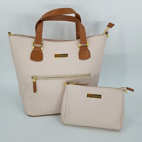 Joy & Iman Handbags - Joy & Iman Alexandria Blush Leather Tote & Clutch